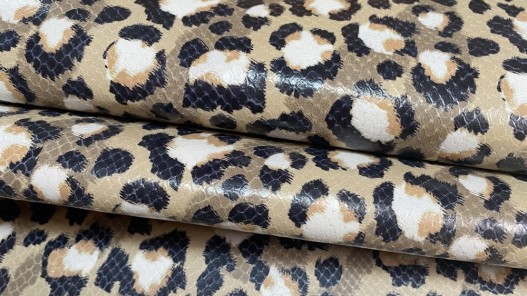 Peau de cuir de veau façon léopard beige - maroquinerie - Cuir en Stock