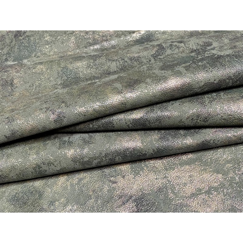 Demi peau de veau nubuck vert forêt métallisé - maroquinerie - ameublement - Cuir en stock