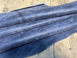 Peau de cuir de chèvre effet vieilli bleu - maroquinerie reliure accessoire - Cuir en Stock