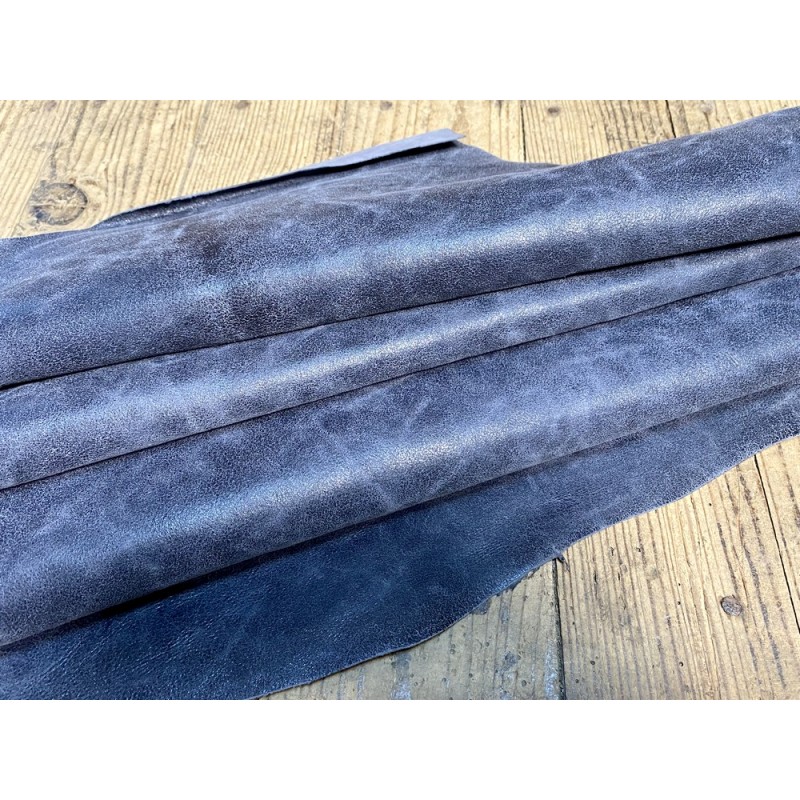 Peau de cuir de chèvre effet vieilli bleu - maroquinerie reliure accessoire - Cuir en Stock