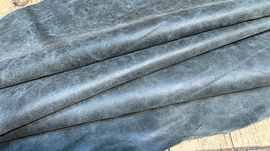 Peau de cuir de chèvre effet vieilli vert kaki - maroquinerie reliure accessoire - Cuir en Stock