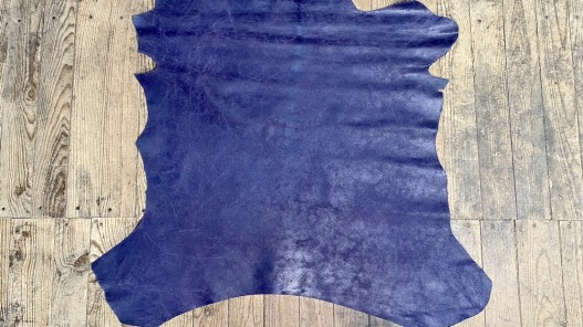 Peau de cuir de chèvre effet vieilli bleu outremer - maroquinerie reliure accessoire - Cuir en stock