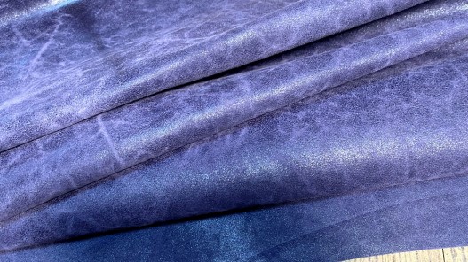 Peau de cuir de chèvre effet vieilli bleu outremer - maroquinerie reliure accessoire - Cuir en Stock