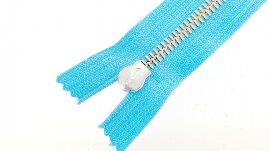 Fermeture Eclair® Prym haut de gamme bleu clair zip métal non séparable 16cm cuir en stock cuir