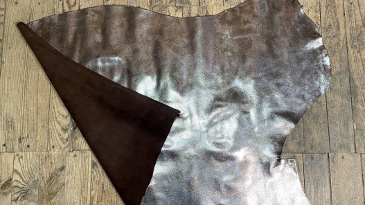 Peau de cuir de veau effet strass métallisé brun - maroquinerie - Cuirenstock