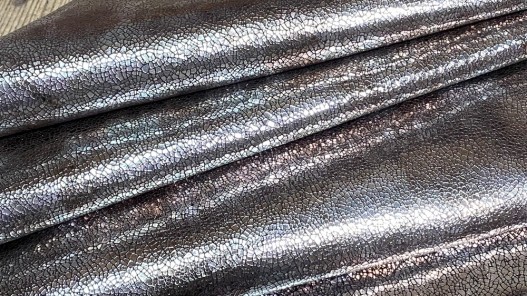 Peau de cuir de veau effet strass métallisé brun - maroquinerie - Cuir en Stock