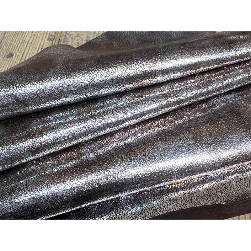 Peau de cuir de veau effet strass métallisé brun - maroquinerie - Cuir en Stock