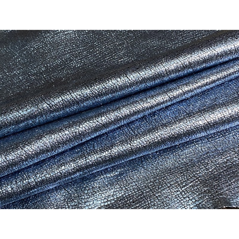Peau de cuir d'agneau métallisé bleu argenté craquelé - maroquinerie - Cuir en Stock