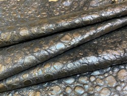 Peau de cuir de mouton bullé - noir métallisé bronze - maroquinerie - Cuir en Stock