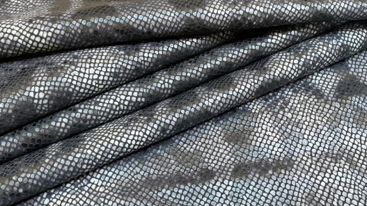 Demi-peau de veau grain serpent gris anthracite - maroquinerie - Cuir en Stock