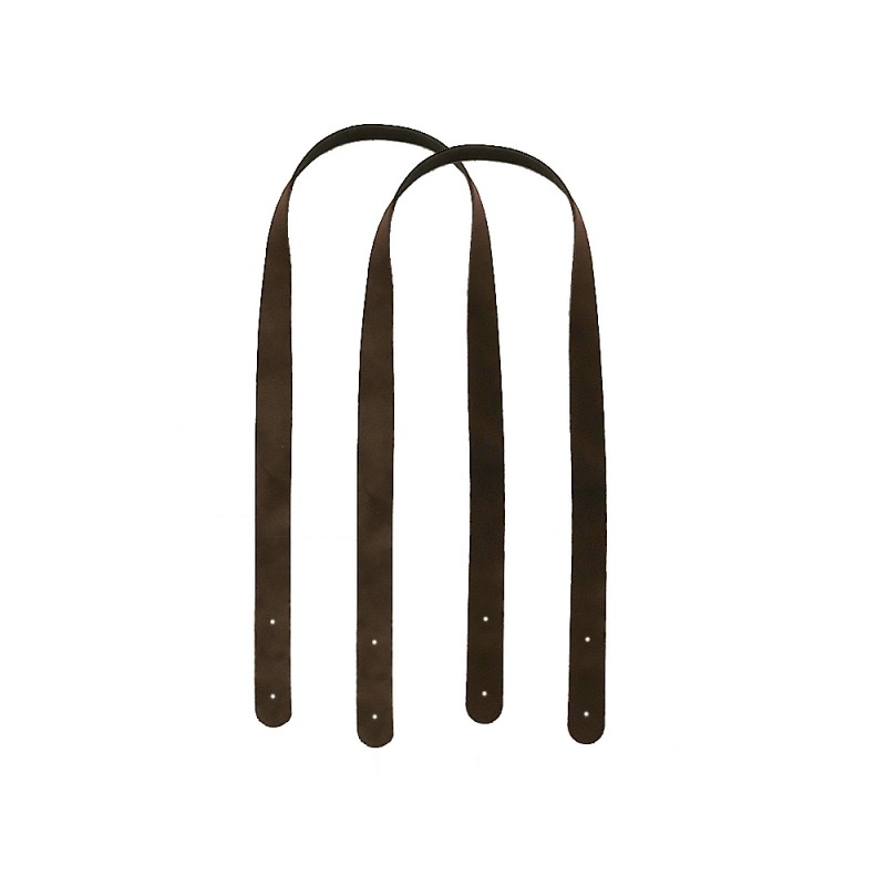 Paire de anses en cuir velours marron - prêtes à poser - maroquinerie - Cuir en Stock