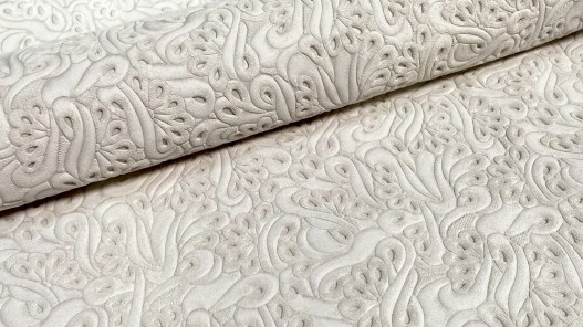 Peau de veau velours imprimé motif cachemire blanc - maroquinerie - Cuir en Stock