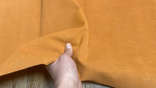 Peau de veau velours imprimé façon tricot orange - maroquinerie - Cuir en stock