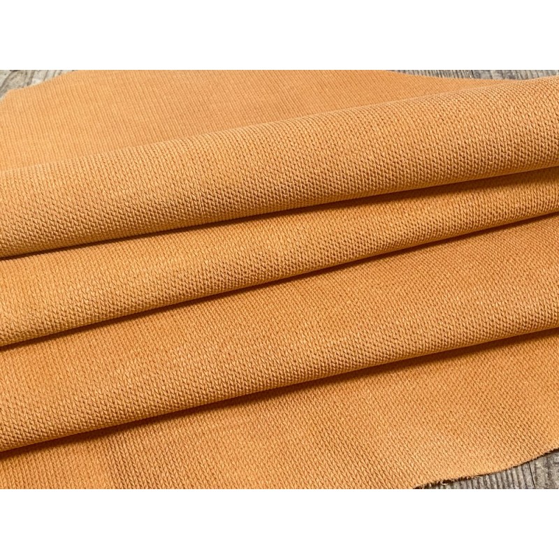 Peau de veau velours imprimé façon tricot orange - maroquinerie - Cuir en Stock