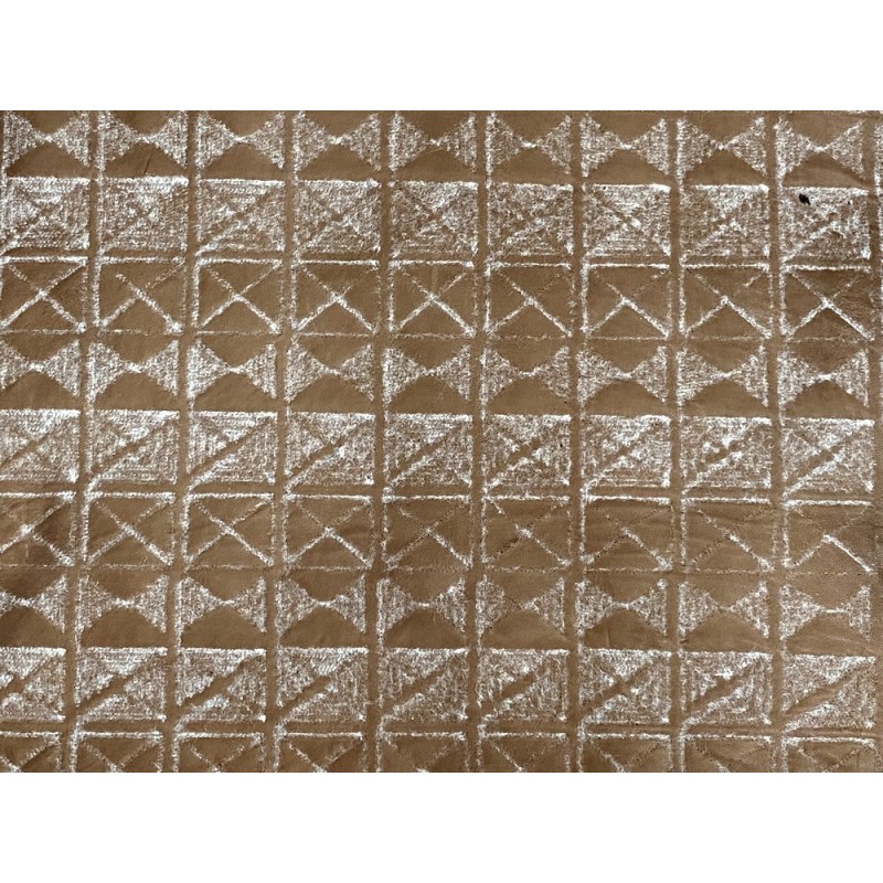 Peau de cuir d'agneau fantaisie - cuir brun gutté laine blanche - motif géométrique - Cuir en Stock