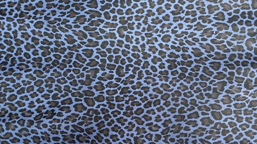 Peau de cuir de chèvre imprimée façon léopard bleue - maroquinerie - Cuirenstock