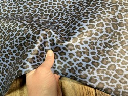 Peau de cuir de chèvre imprimée façon léopard bleue - maroquinerie - Cuir en stock