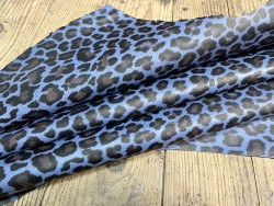 Peau de cuir de chèvre imprimée façon léopard bleue - maroquinerie - Cuir en Stock