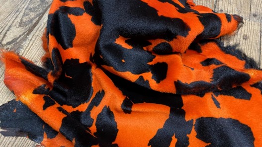 Peau de mouton lainé façon camouflage orange - Cuirenstock