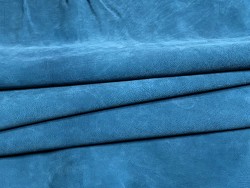 Peau de cuir de buffle nubuck bleu turquoise - maroquinerie - Cuir en stock