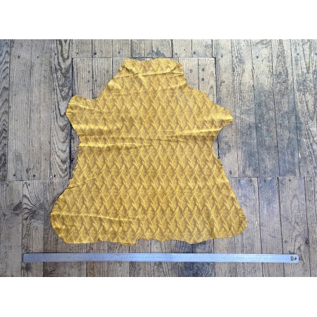 Peau de chèvre velours jaune imprimée façon tricot - maroquinerie - cuir en stock