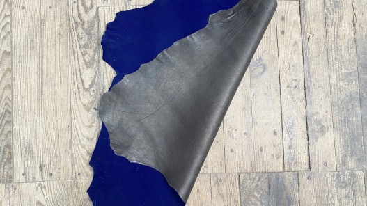 Peau de cuir de chèvre noire - Velours synthétique - Bleu roi - accessoire - maroquinerie - Cuirenstock