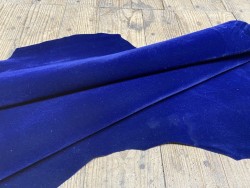 Peau de cuir de chèvre noire - Velours synthétique - Bleu roi - accessoire - maroquinerie - Cuir en Stock
