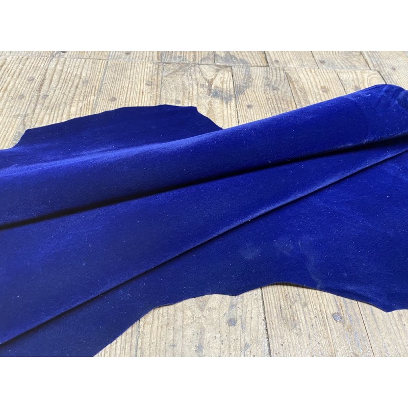 Peau de cuir de chèvre noire - Velours synthétique - Bleu roi - accessoire - maroquinerie - Cuir en Stock