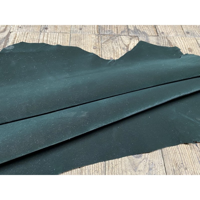 Peau de cuir de chèvre noire - Velours synthétique - Vert forêt - accessoire - maroquinerie - Cuir en Stock