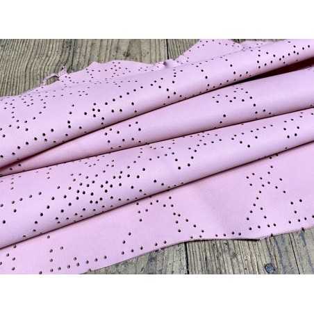 Peau de cuir de chèvre perforé - Rose pale - motif fleurs - Cuirenstock