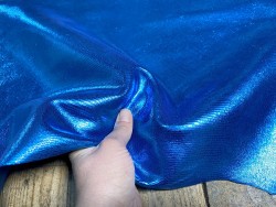 Peau de cuir de chèvre métallisé façon lézard - Bleu - maroquinerie - accessoire - Cuir en stock