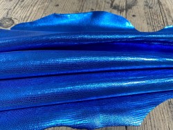 Peau de cuir de chèvre métallisé façon lézard - Bleu - maroquinerie - accessoire - Cuir en Stock