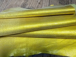 Peau de cuir de chèvre métallisé façon lézard - jaune - maroquinerie - accessoire - Cuir en Stock