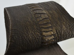 Peau de cuir de patte d'autruche brun bronze - bijou - bracelet de montre - maroquinerie - Cuir en Stock