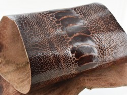 Peau de cuir de patte d'autruche brun chocolat - bijou - bracelet de montre - maroquinerie - Cuir en Stock