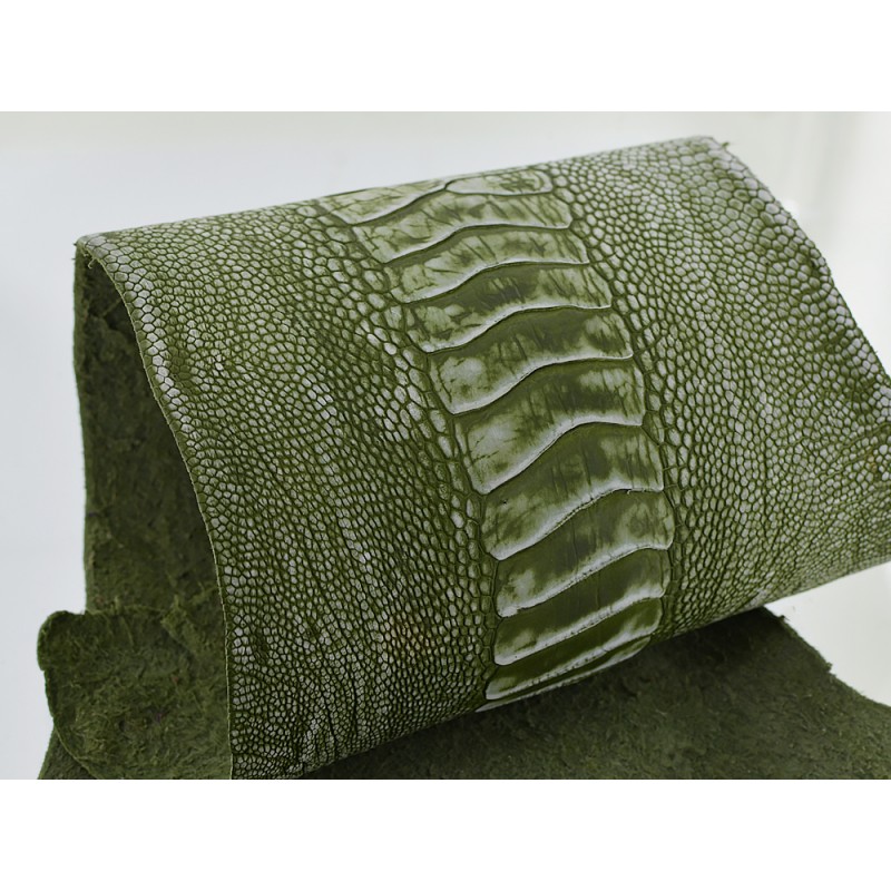 Peau de cuir de patte d'autruche vert kaki vieilli - bijou - bracelet de montre - maroquinerie - Cuir en Stock