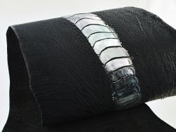 Peau de cuir de patte d'autruche noir métallisé argent - bijou - bracelet de montre - maroquinerie - Cuir en Stock