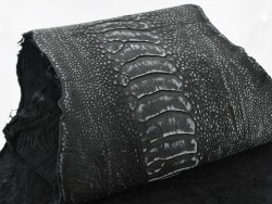 Peau de cuir de patte d'autruche noir vieilli - bijou - bracelet de montre - maroquinerie - Cuir en Stock