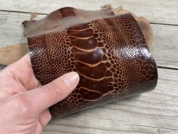 Peau de cuir de patte d'autruche brun chocolat - bijou - bracelet de montre - maroquinerie - Cuir en stock