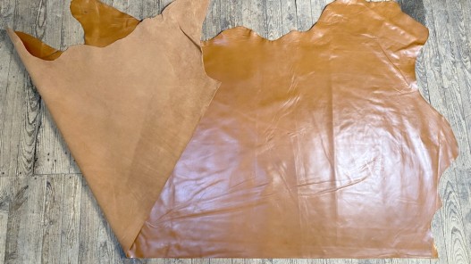 Bande de cuir de vachette finition ciré pullup brun camel - maroquinerie - Cuirenstock