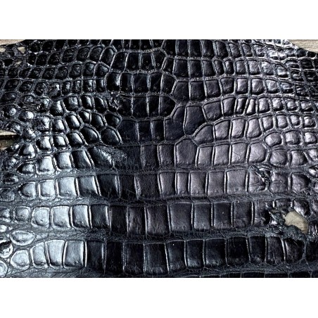 Cuir de crocodile véritable - tête de crocodile - noir mat - cuir exotique - bijoux - accessoire - Cuir en Stock