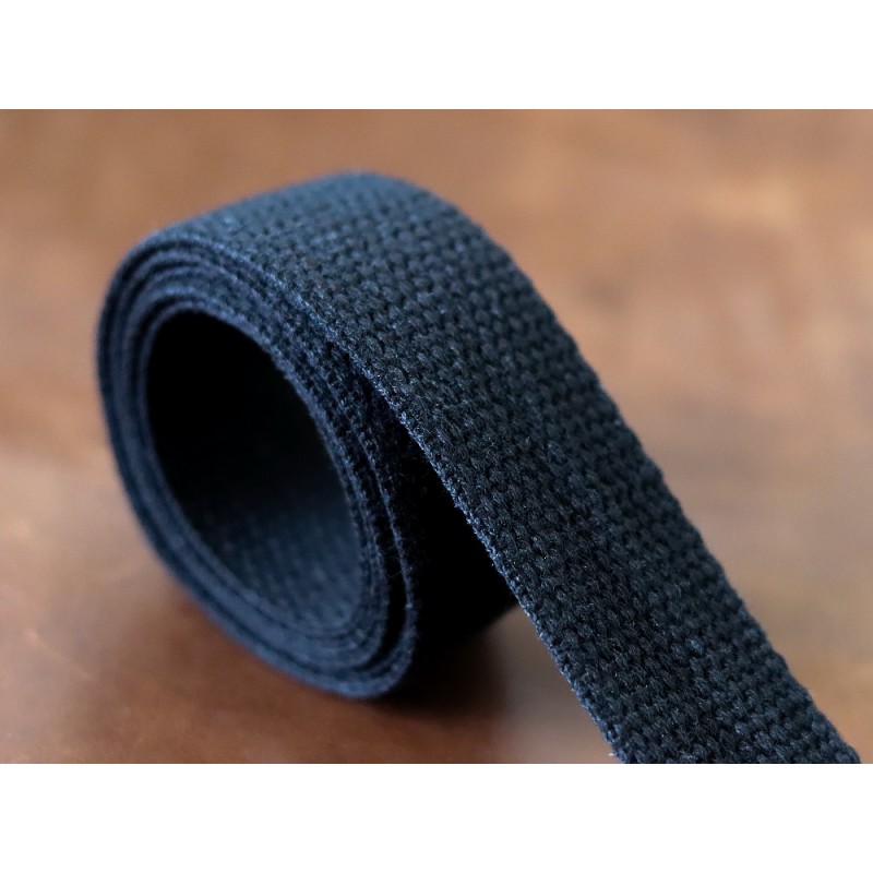 Ruban tissé coton 30 mm noir - cuir en stock