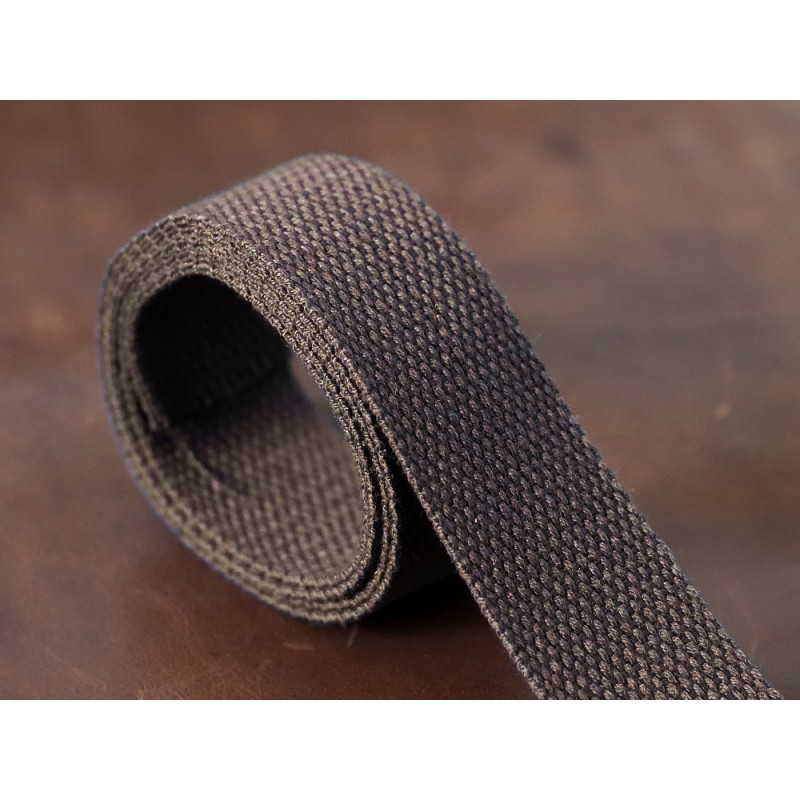 Ruban tissé coton 30 mm marron - cuir en stock