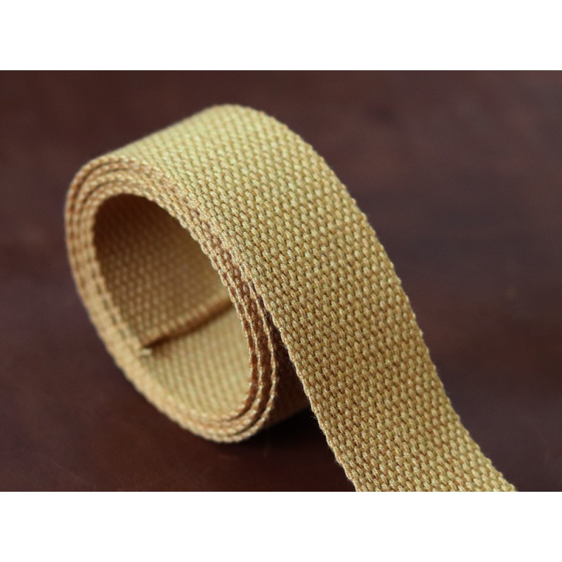Ruban tissé coton 30 mm jaune ocre - cuir en stock