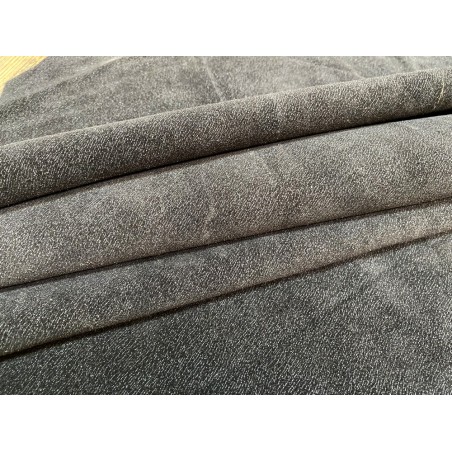 Peau de veau velours petit grain effet poil métallisé gris - maroquinerie - Cuir en Stock