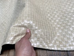 Demi peau de cuir de vachette grain efet tissé ivoire - maroquinerie - ameublement - Cuir en Stock