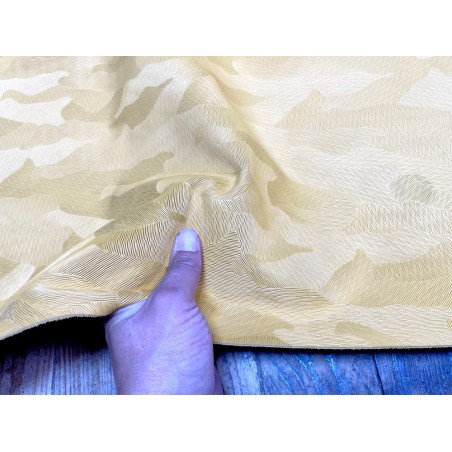 Demi peau de cuir de veau grain façon camouflage jaune - maroquinerie - Cuir en stock