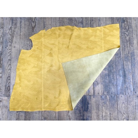 Demi peau de cuir de veau grain façon camouflage jaune - maroquinerie - cuirenstock