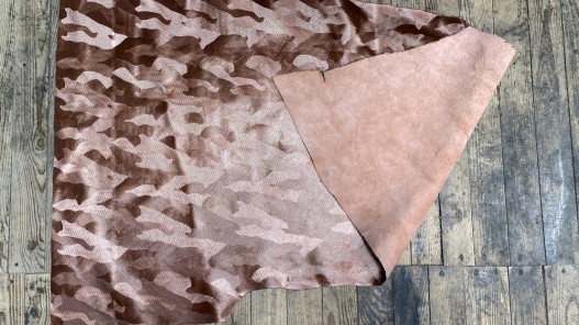 Demi peau de cuir de veau grain façon camouflage cuivre - maroquinerie - cuirenstock