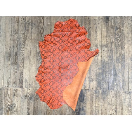 Peau de cuir d'agneau orange-motif façon serpent - cuirenstock